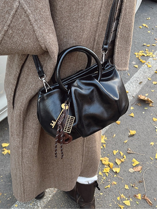 Women's PU cloud pleated crossbody handbag soft square silhouette with magnetic clasp phone pocket