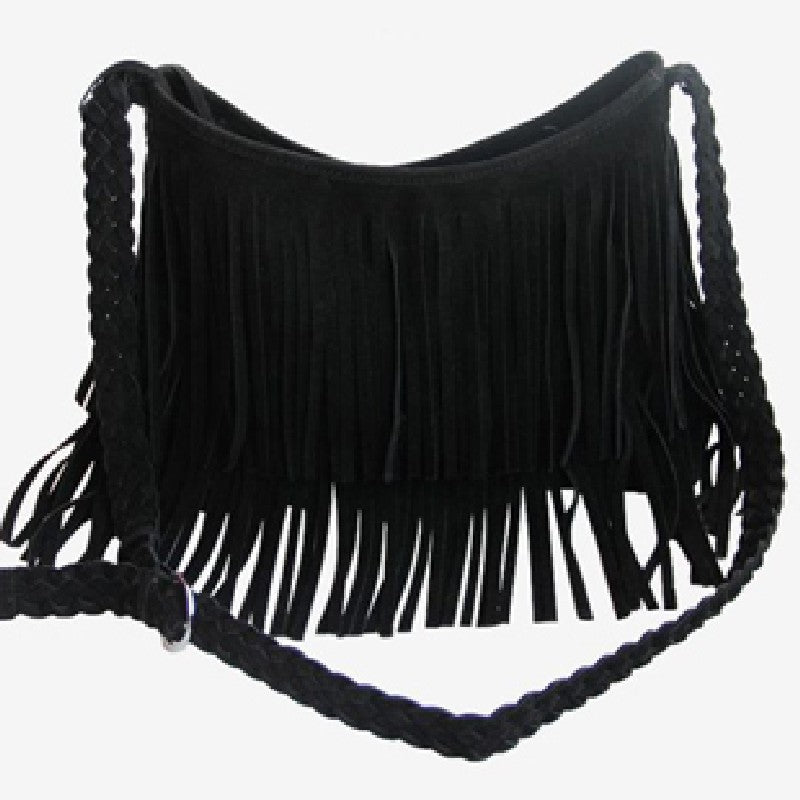 Frosted polyester women crossbody bag with tassels, zippered pockets and phone pocket