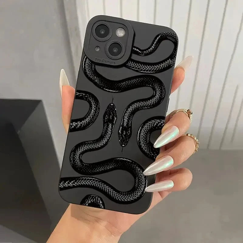 Serpent motif iPhone case metallic finish bold snake design durable slim protective cover