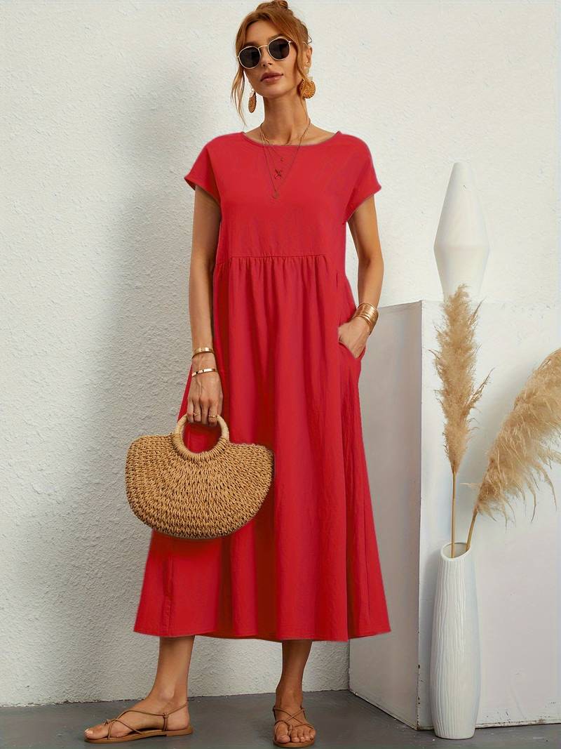 Women's Emily crew neck dress in timeless silhouette, easy-care fabric, spring summer essential