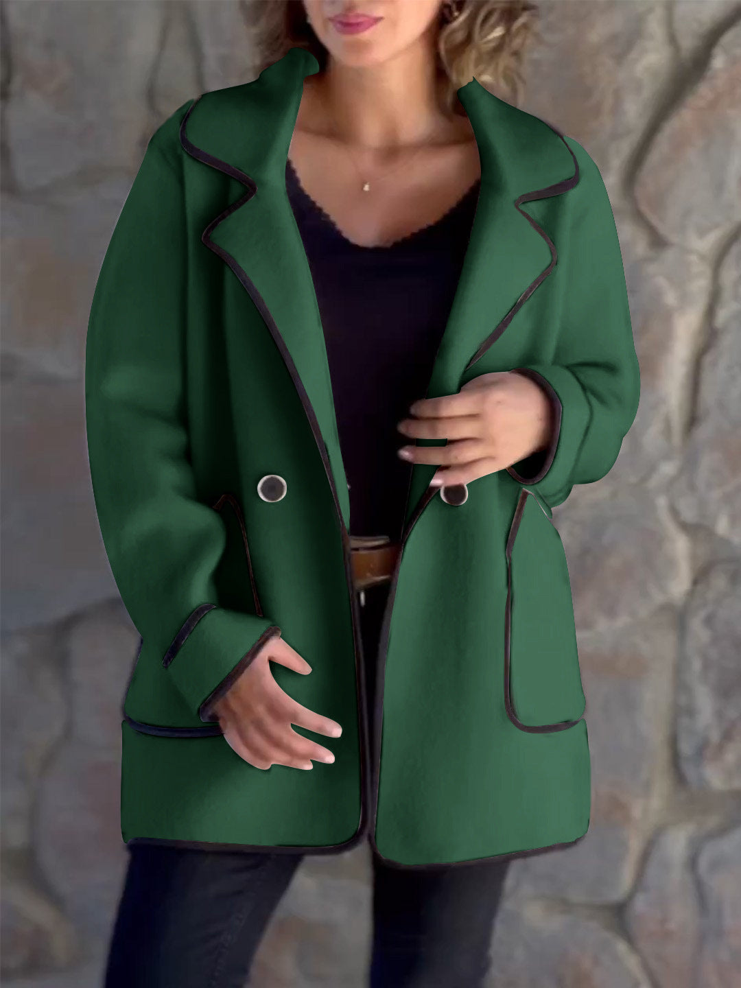 Women's elegant double-breasted wool coat suit collar thick warm office style
