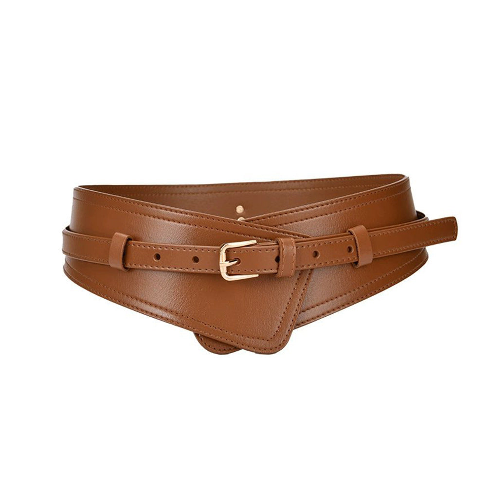 Women's black imitation leather wide harness belt with bold waist-defining silhouette