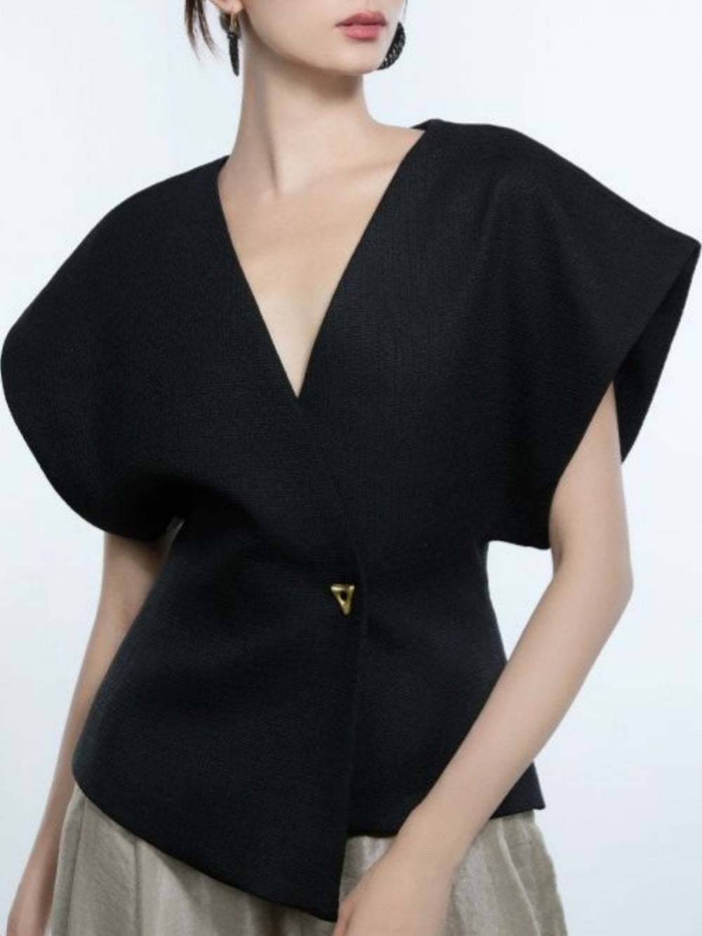 Women's asymmetric chenille top dropped-shoulder one-button closure comfortable stretch easy-wear