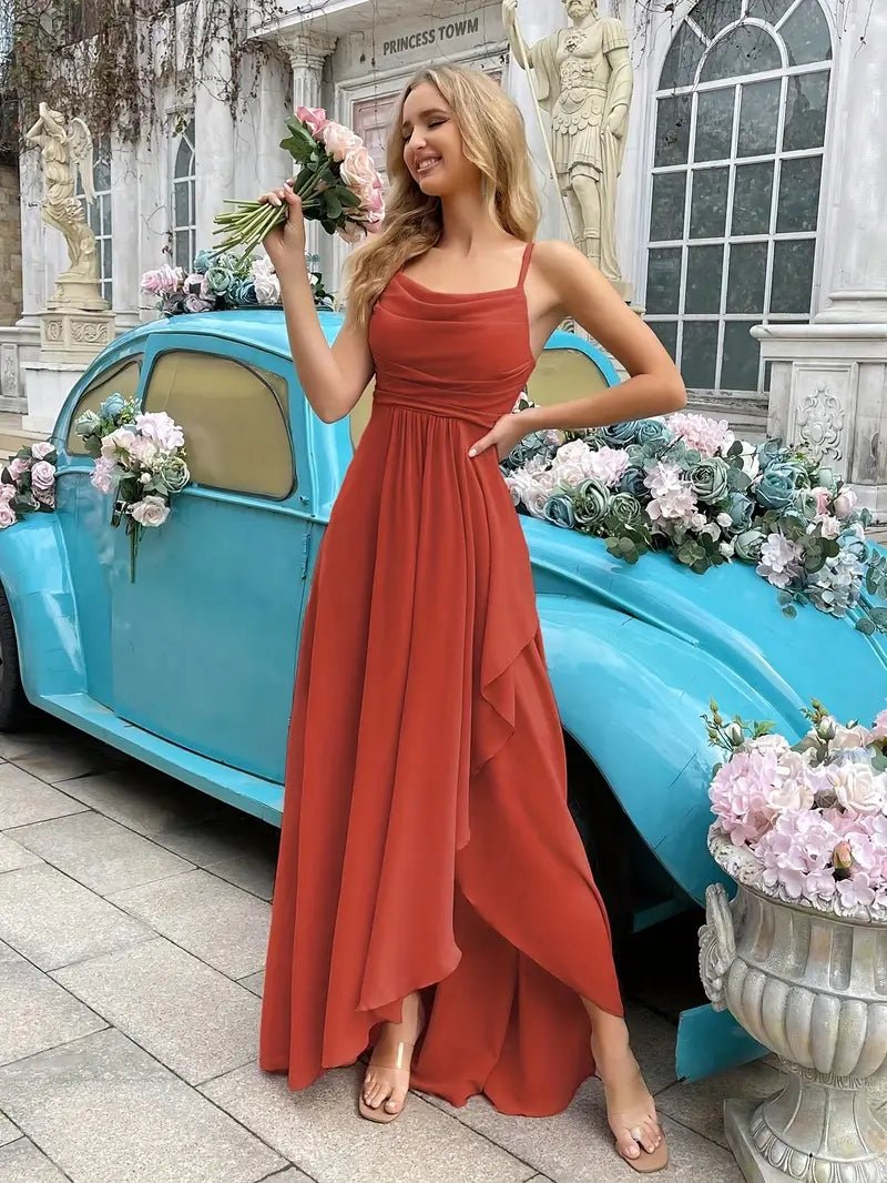 Morgane long bridesmaid dress elegant fluid silhouette flattering formal gown in multiple colors