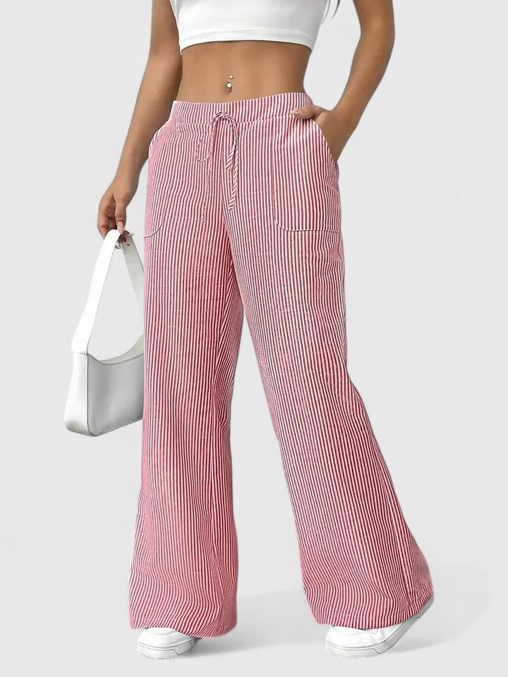 Women's high-waist wide-leg linen blend pants, lightweight breathable cotton trousers for spring summer