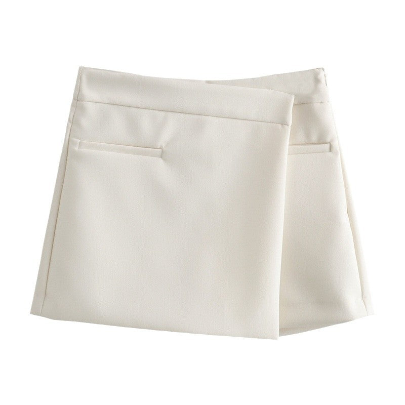 Women's solid color asymmetrical culottes cropped straight-fit mid-rise thick polyester versatile pants