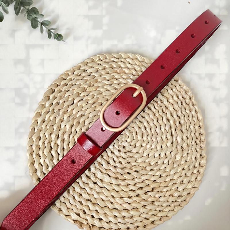 Genuine leather unisex pin buckle belt, retro casual style, 2.3cm wide solid color durable quality