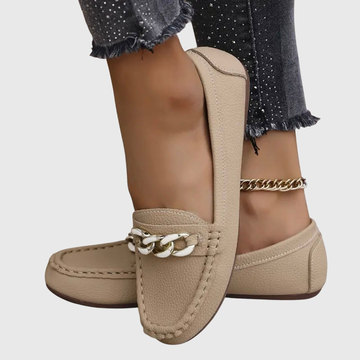 Harlow | Women's Casual Slip-On Flat Loafers with Gold Chain Detail