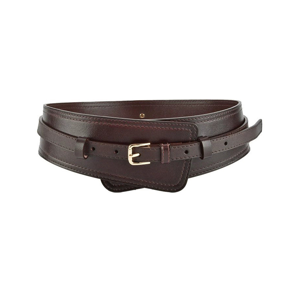Women's black imitation leather wide harness belt with bold waist-defining silhouette