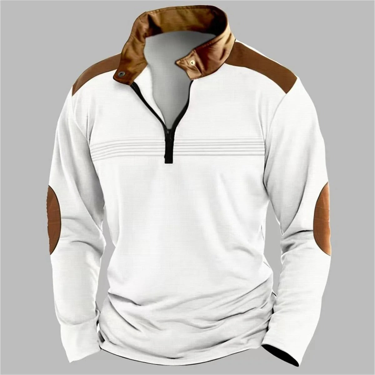 Men's two-tone half-zip pullover in athletic style with soft texture and contrast color detailing