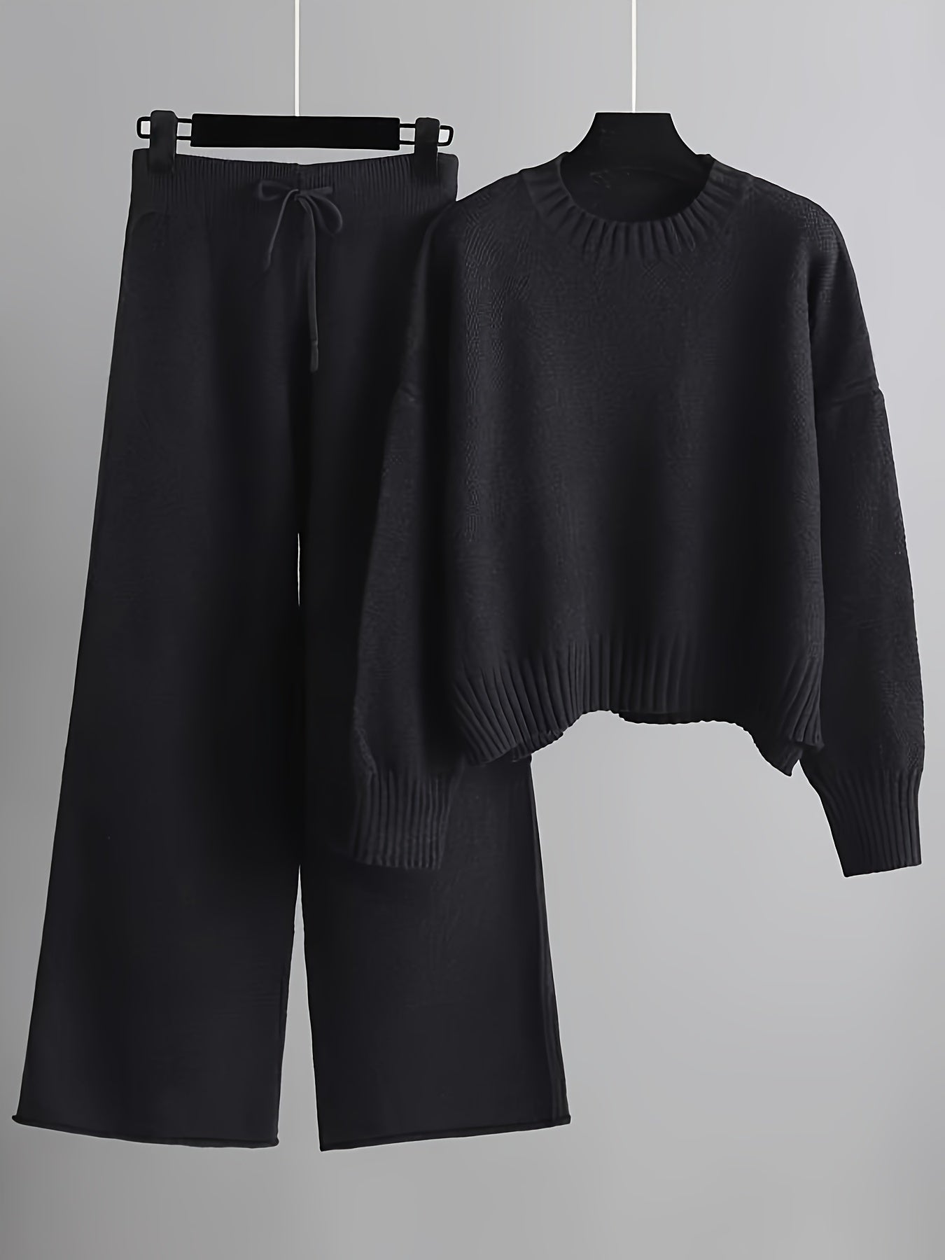 Women's cozy two-piece lounge set neutral tones relaxed fit soft textured fabric winter comfort