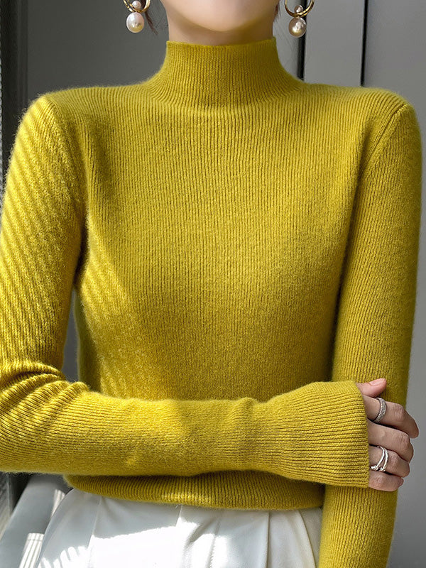 Women's elegant ribbed knit turtleneck sweater with flattering fit and high neck detail
