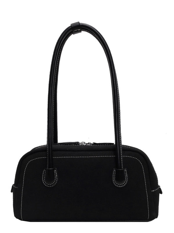 Women's retro frosted woolen Boston pillow bag in medium size with zippered interior pockets