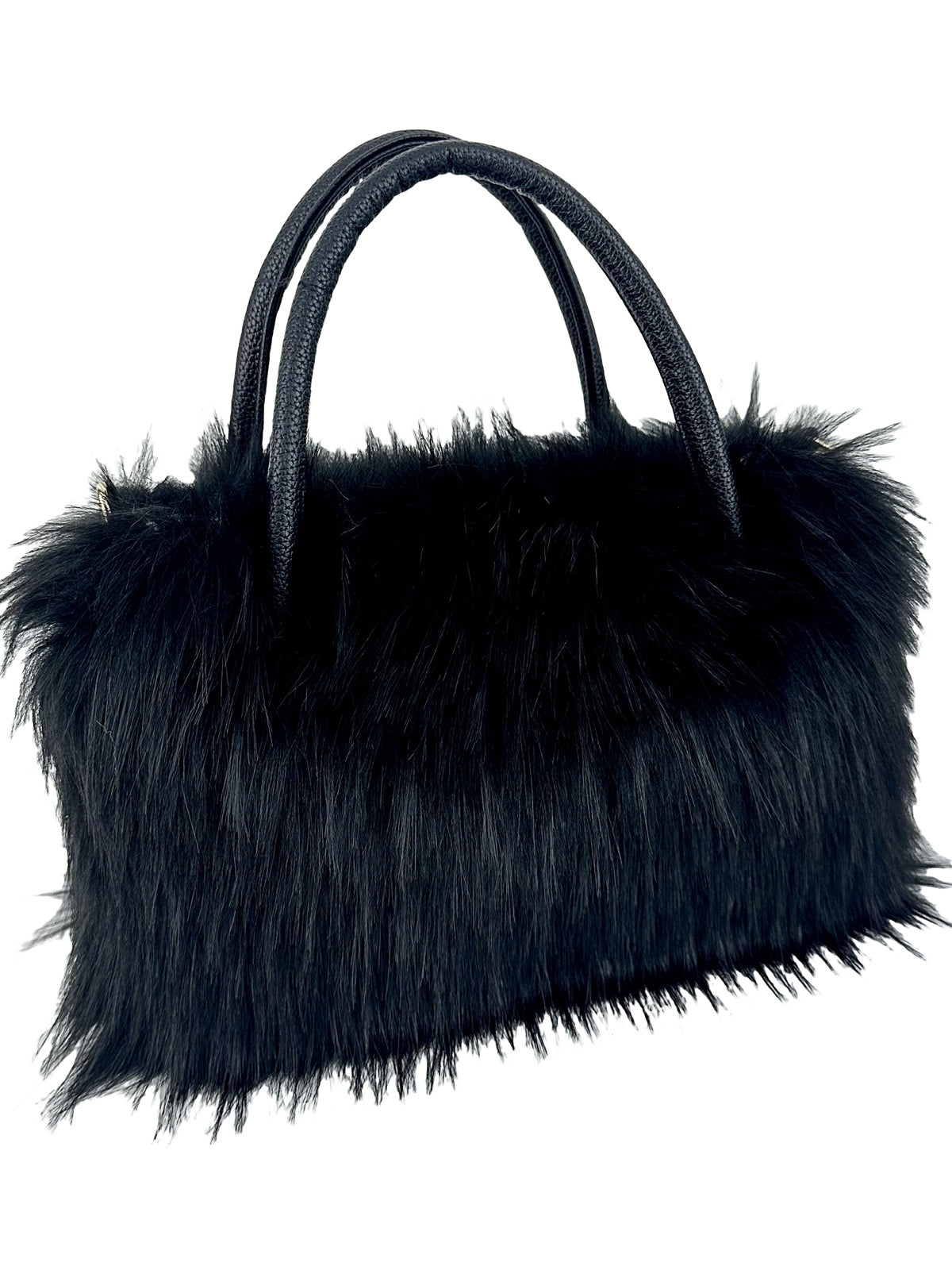 Women's chic plush fur chain crossbody bag, horizontal square silhouette with zippered opening