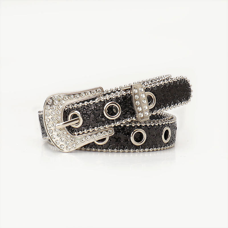 Women's slim rhinestone pin buckle belt, 2.4cm wide alloy closure with sparkling crystal embellishment