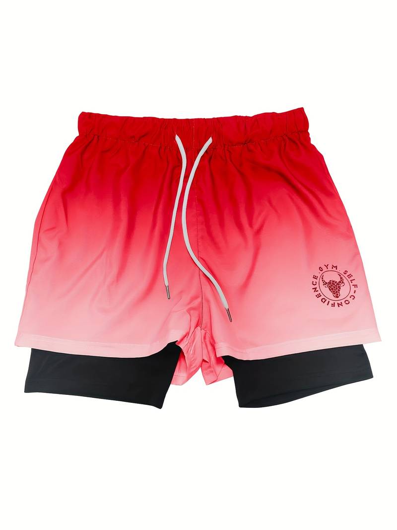 Men's 2-in-1 ombre activewear shorts double-layer design versatile everyday comfort fit