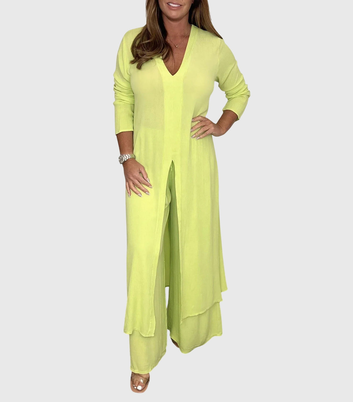 Pearl | Women's Duster Cardigan Two-Piece Set Wide Leg Pants