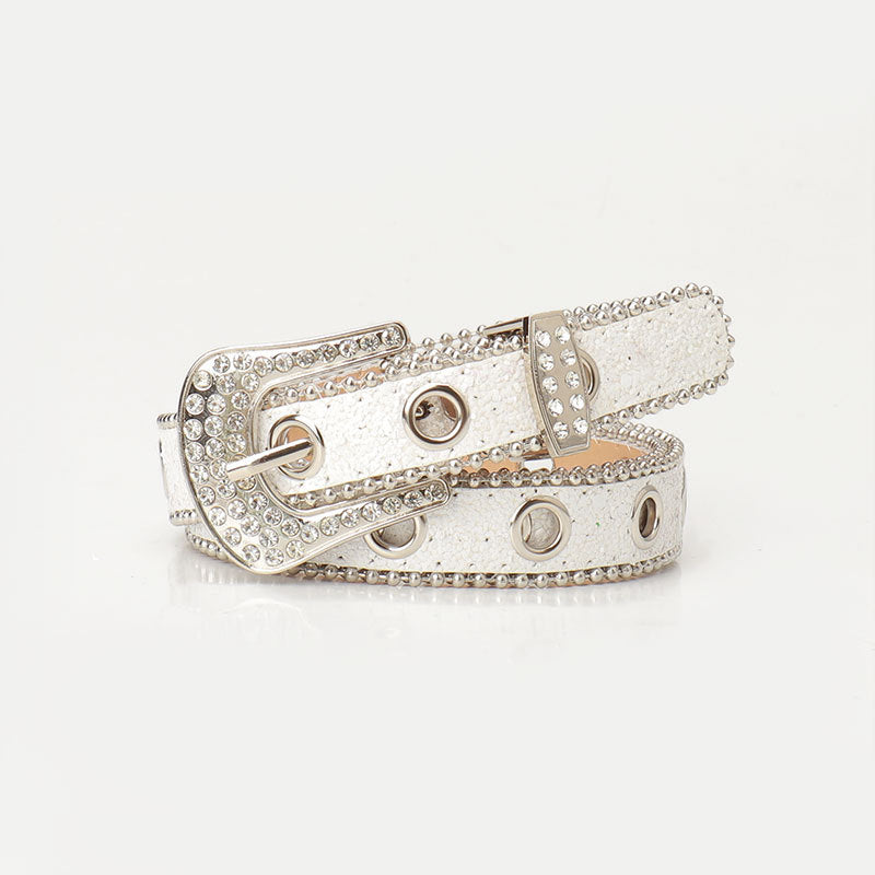 Women's slim rhinestone pin buckle belt, 2.4cm wide alloy sparkling elegant waist accessory