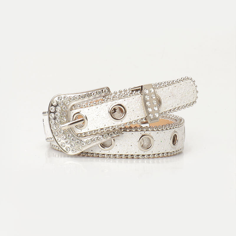 Women's slim rhinestone pin buckle belt, 2.4cm wide alloy sparkling elegant waist accessory