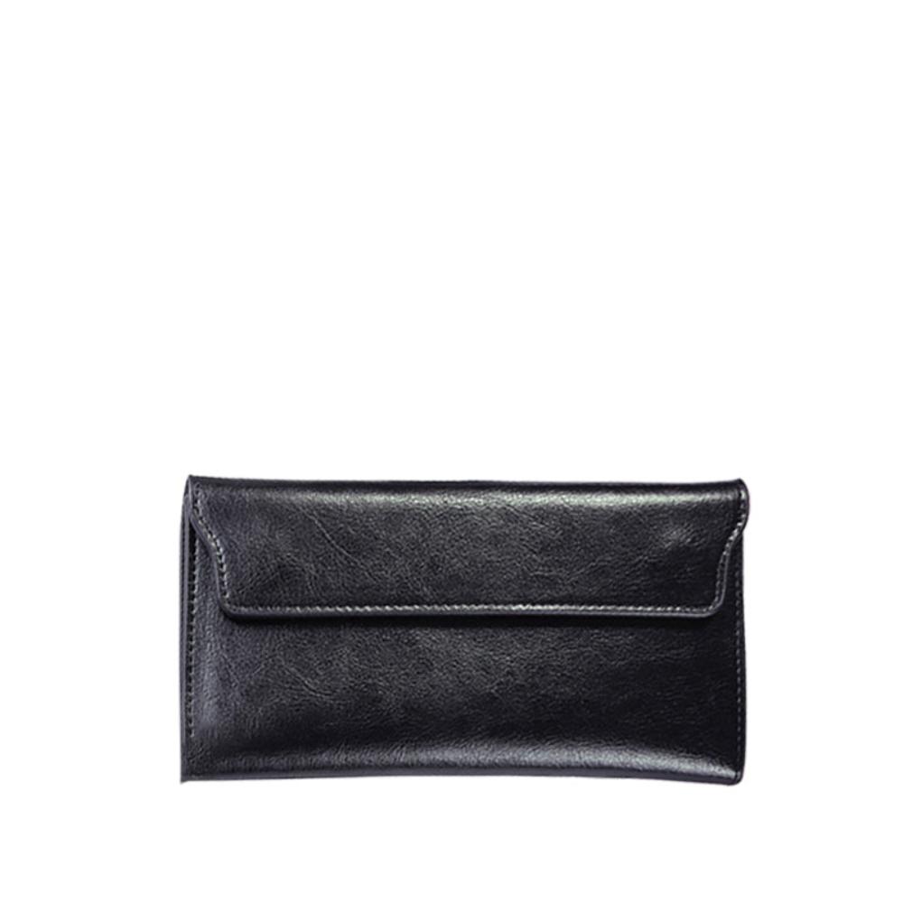 Slim genuine leather fold wallet for women with magnetic closure and secure card slots