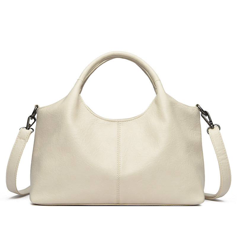 Retro women's PU leather tote bag light luxury medium horizontal square with zippered pockets