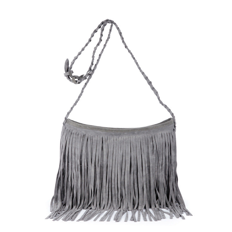 Frosted polyester women crossbody bag with tassel detail, zippered pockets and phone pocket