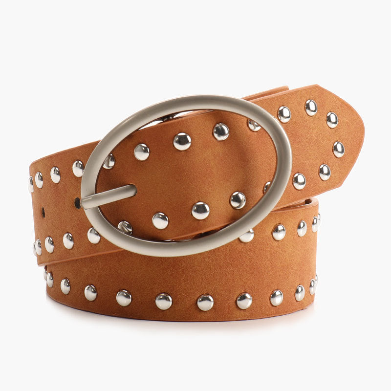 Black faux leather fashion belt with oval alloy pin buckle, millennial style, regular width