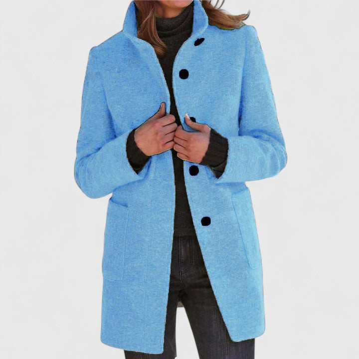 Women's Aya mid-length structured coat in neutral tone, tailored silhouette for daily elegant warmth