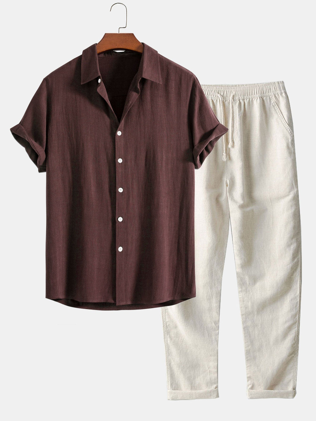 Men's linen polo set modern fit breathable blend stretchy elastic waistband Italian-inspired tailoring