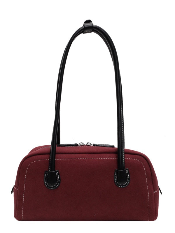 Retro frosted woolen pillow shoulder bag medium Boston style with zippered interior pockets for women