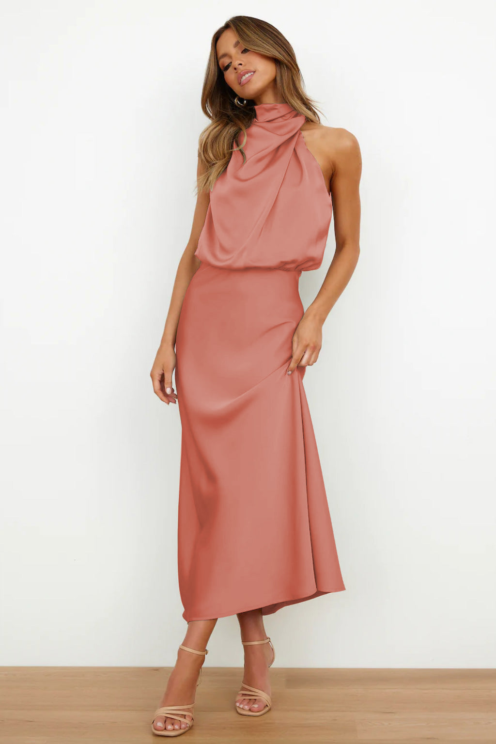 Women's satin evening dress in elegant cut, versatile mini midi maxi lengths, timeless feminine silhouette