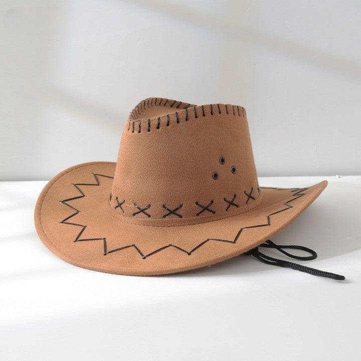 Wide brim western cowboy hat polyester retro machine embroidery sun visor outdoor all-season