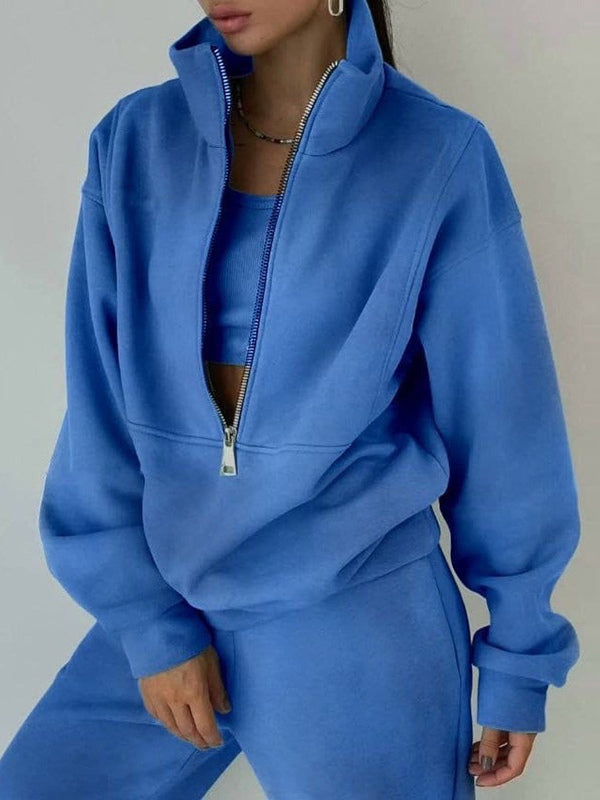 Unisex fleece tracksuit set two-piece zip-up streetwear athleisure wrinkle-free casual sweatsuit