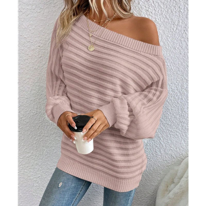 Women's striped batwing sleeve knit sweater cozy acrylic dolman pullover relaxed fit