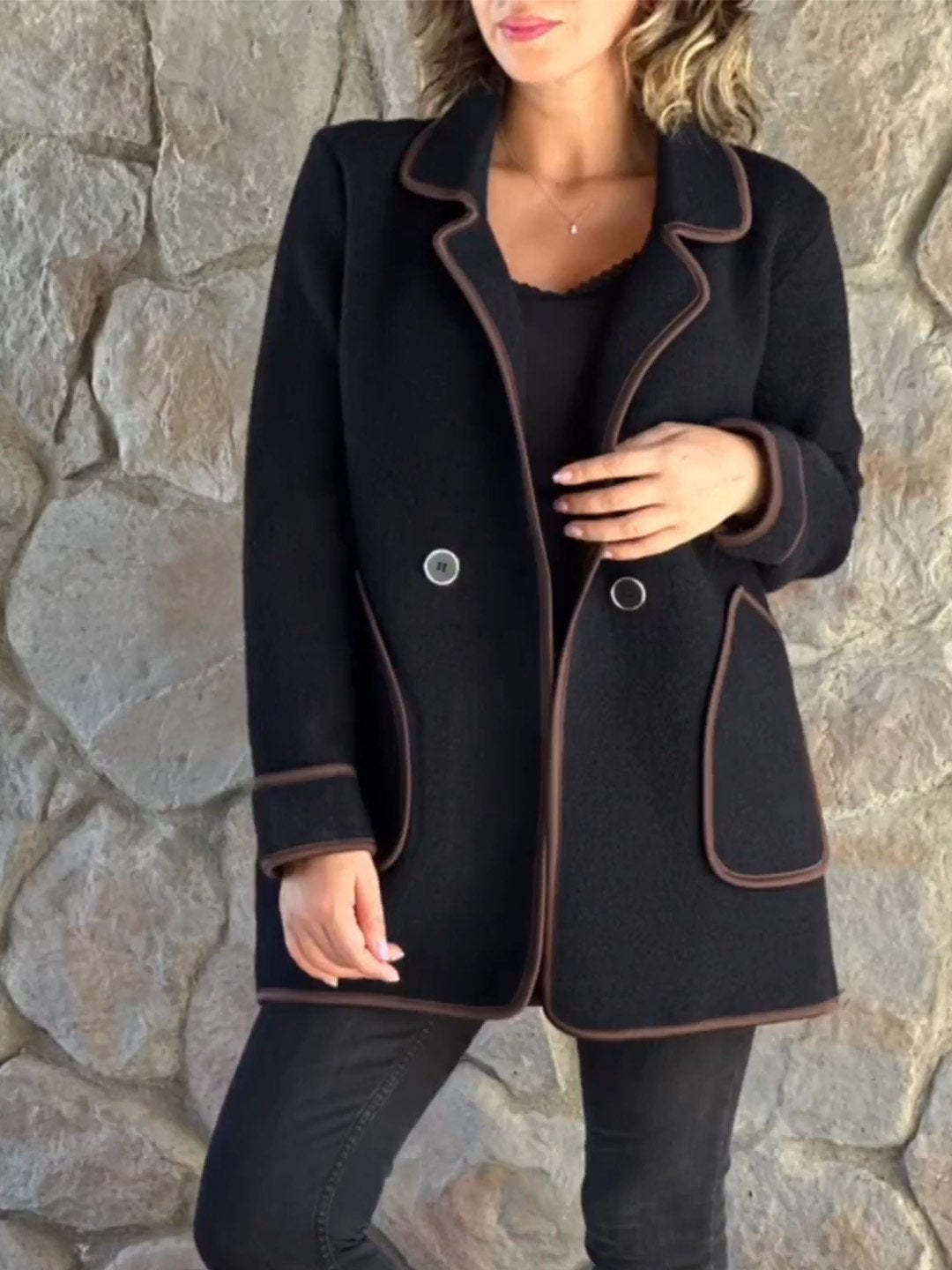 Women's elegant double-breasted wool coat suit collar thick warm office everyday polished silhouette