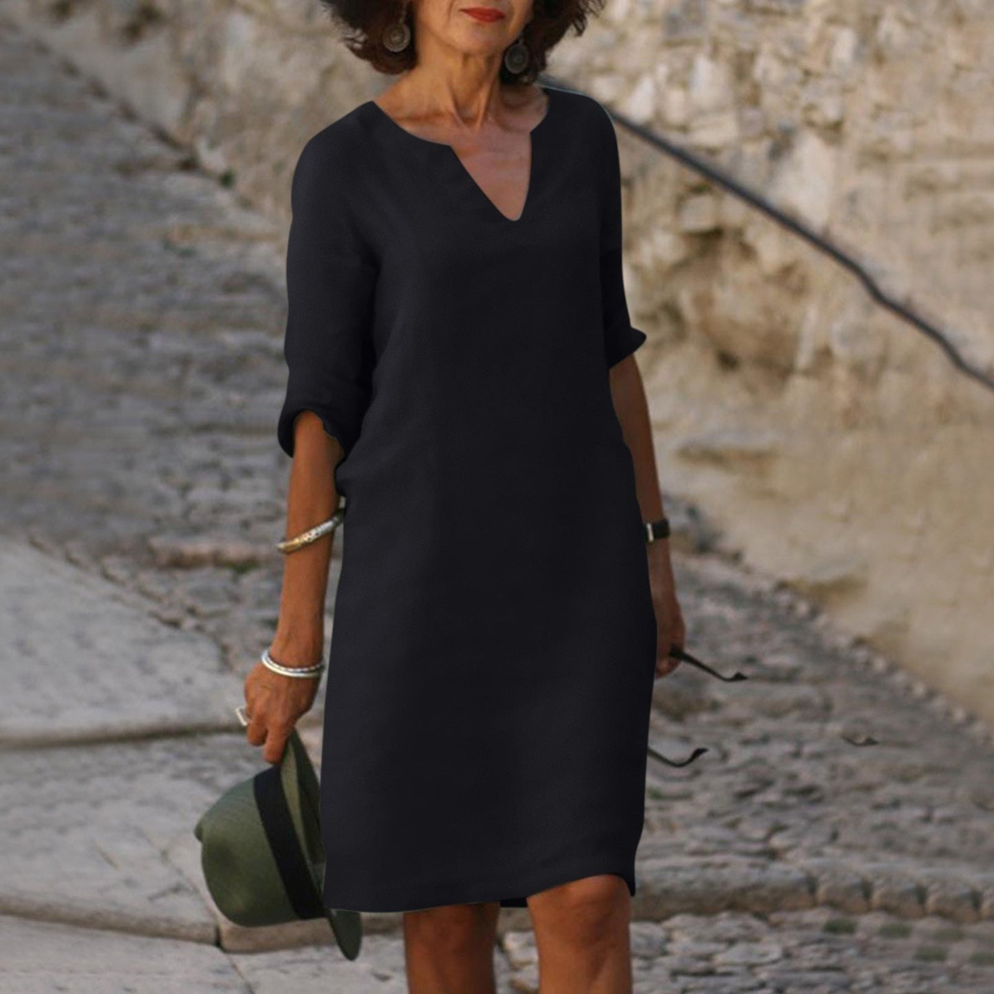 Women's relaxed fit midi dress clean silhouette casual summer style lightweight everyday elegance