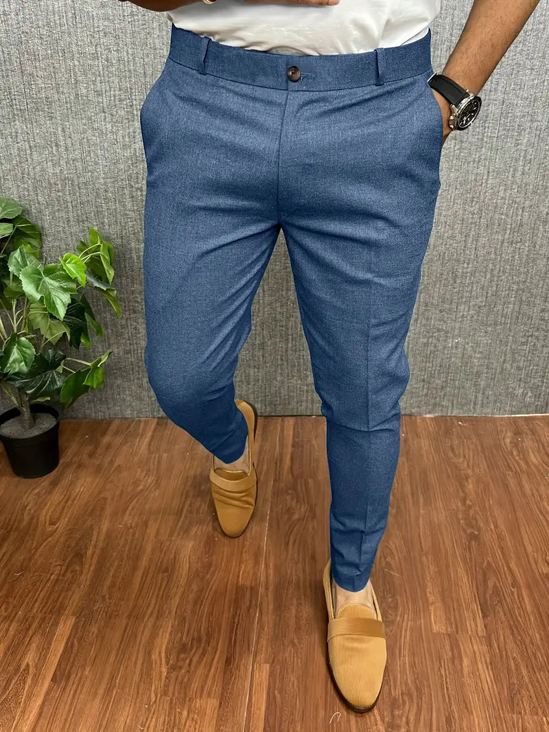 Men's elegant tailored trousers modern cut slim fit durable high-quality fabric fashion-conscious style