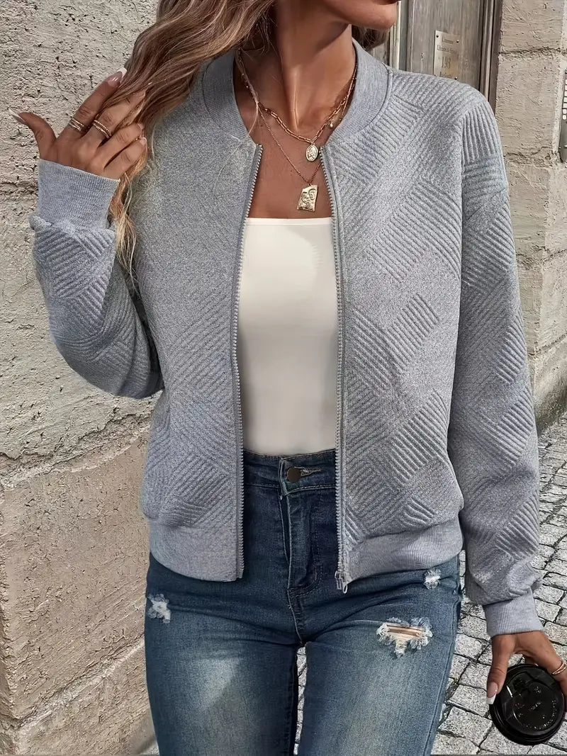 Women's cozy zip-up cardigan long sleeve winter layering essential in neutral casual style