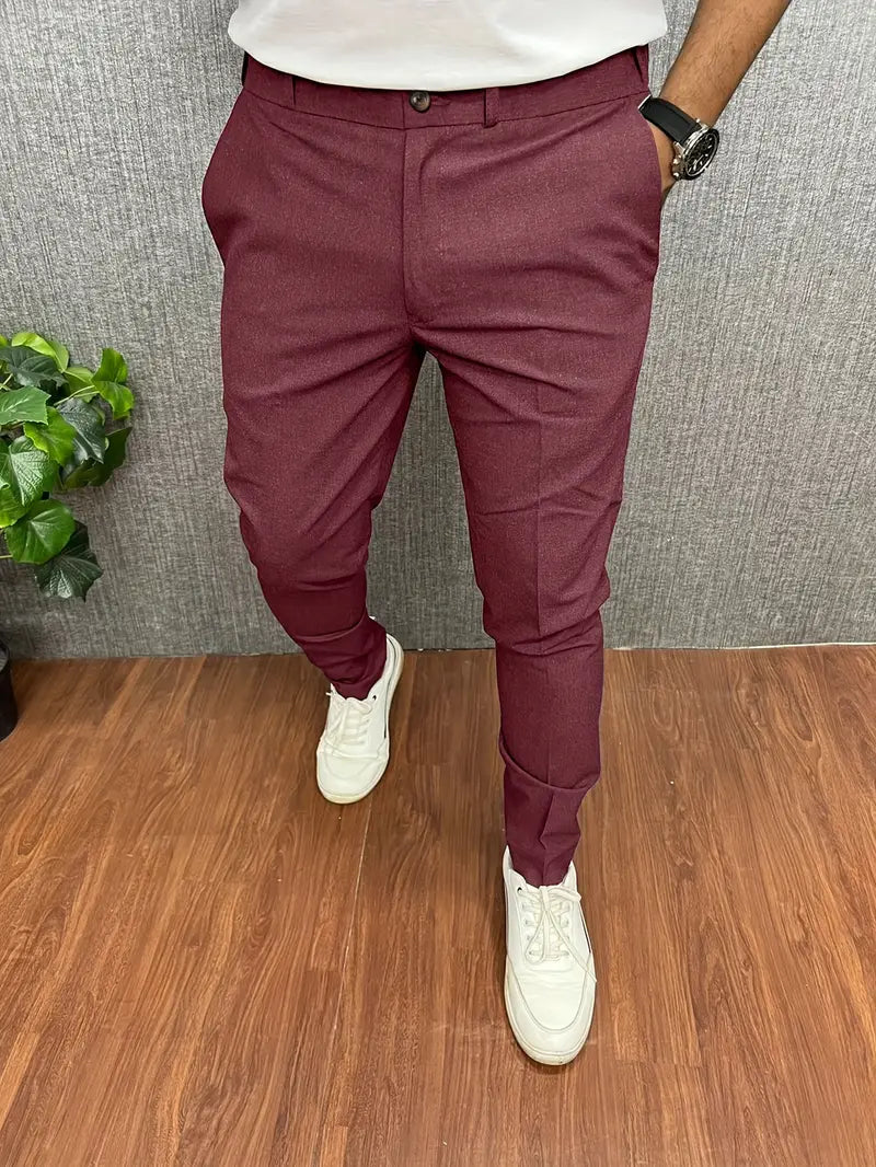 Men's elegant tailored trousers modern cut slim fit durable high-quality fabric refined silhouette