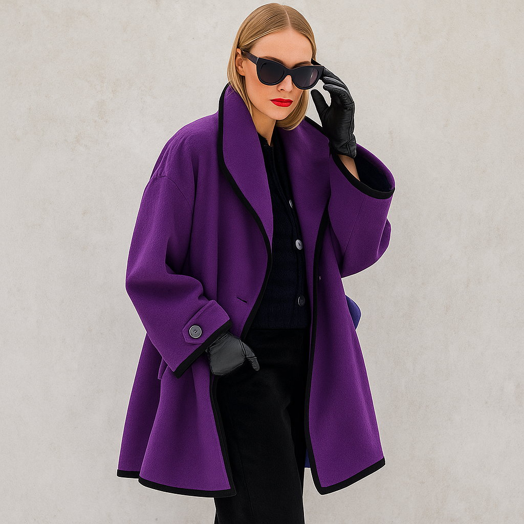 Women's oversized open-front trench coat with contrast trim, casual chic winter layering style