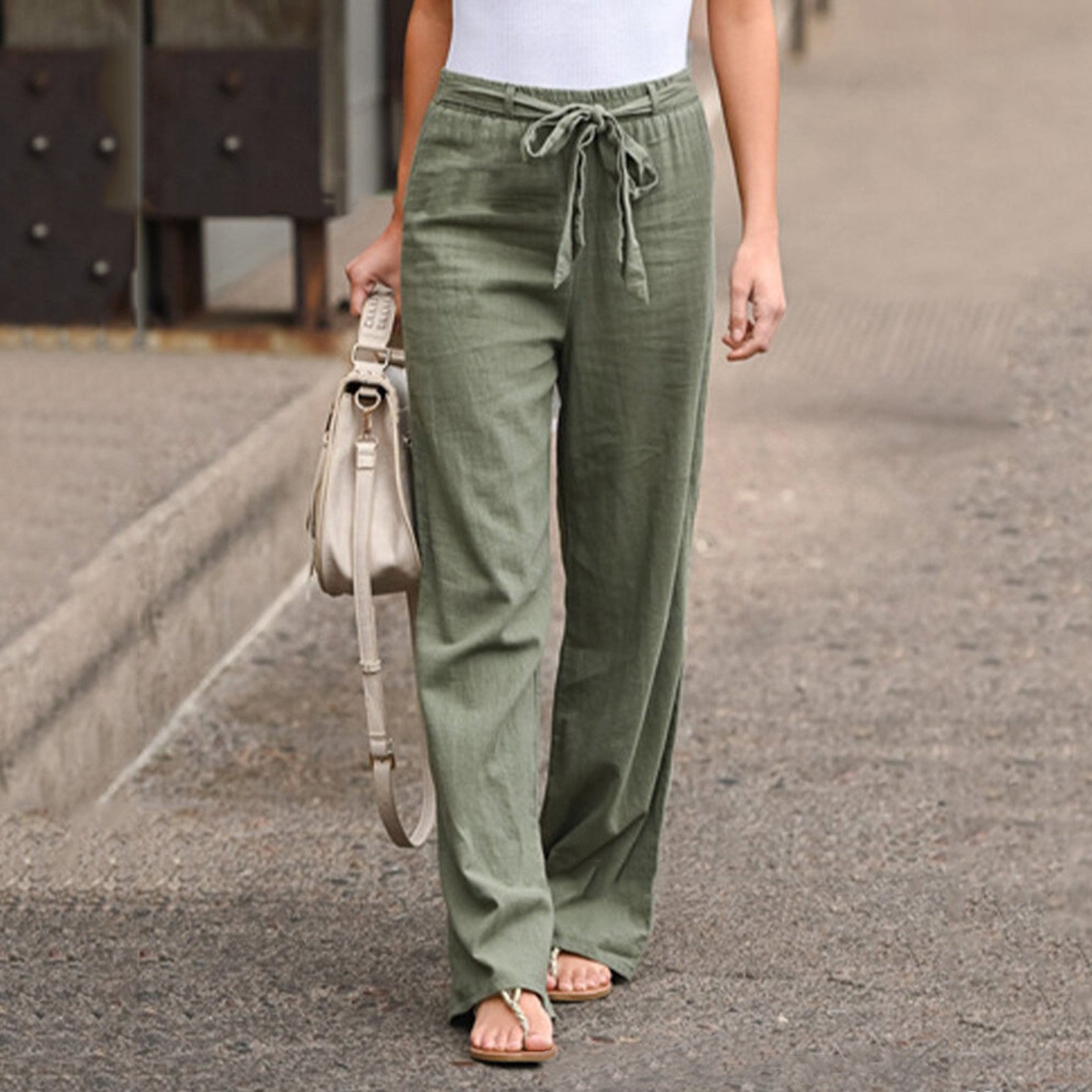 Women's Florence high-waist linen pants breathable natural texture relaxed elegant fit warm-weather