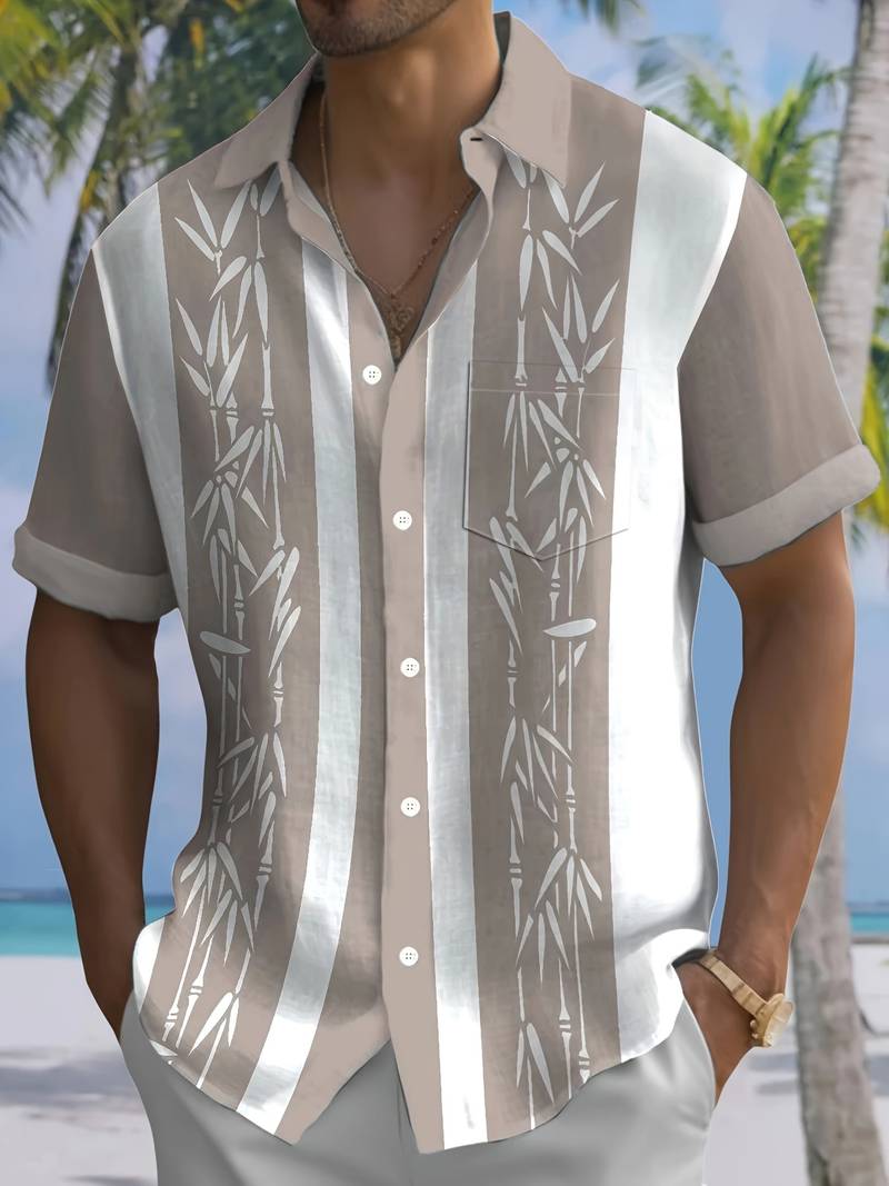 Men's bamboo short-sleeve shirt in classic cut, breathable natural fiber for relaxed elegant style
