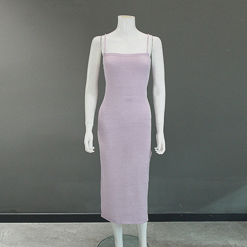Sleeveless bodycon midi knit dress for women, figure-hugging minimalist silhouette, elegant summer streetwear