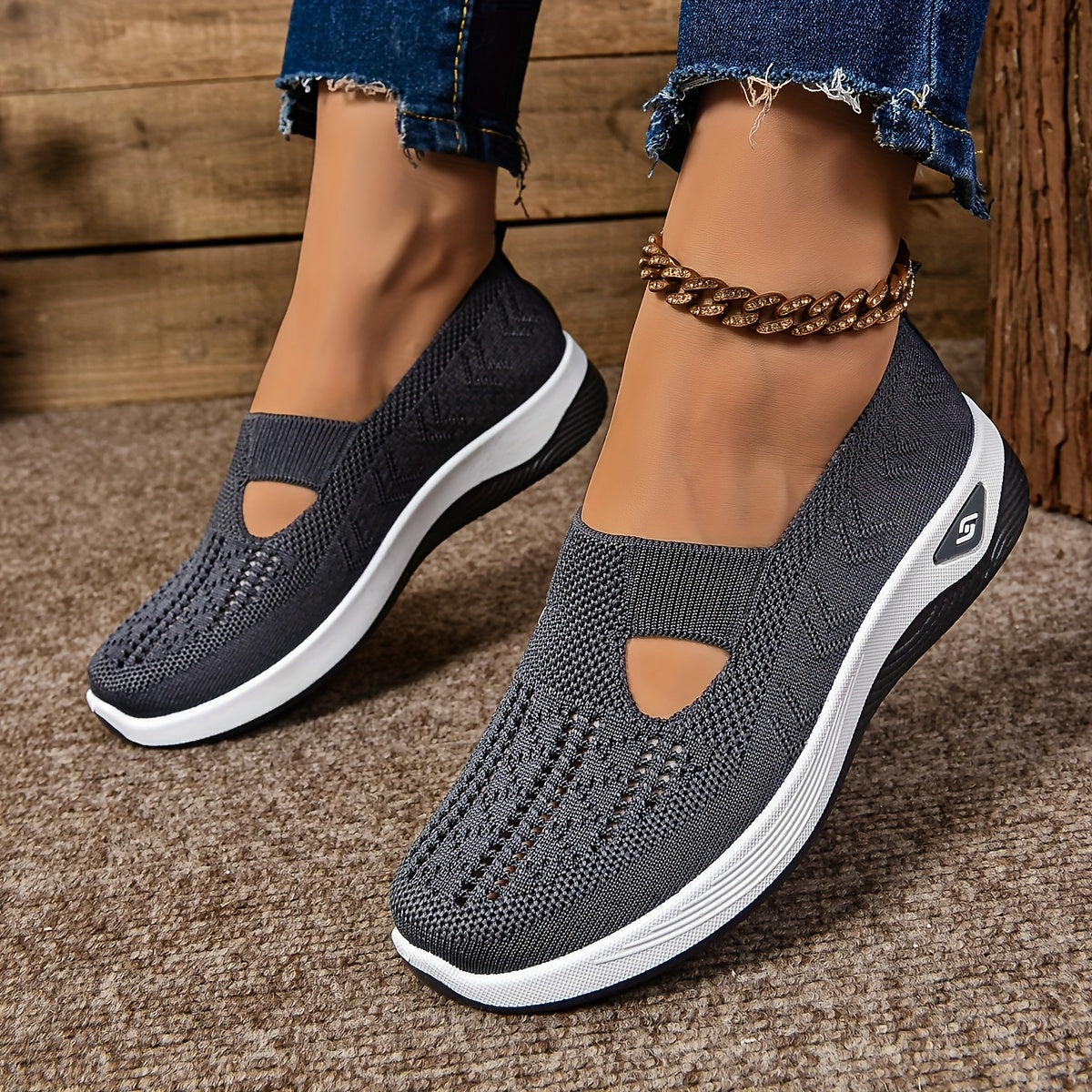 Urbann-Vibe women's slip-on knit sneakers breathable mesh upper cushioned sole everyday comfort