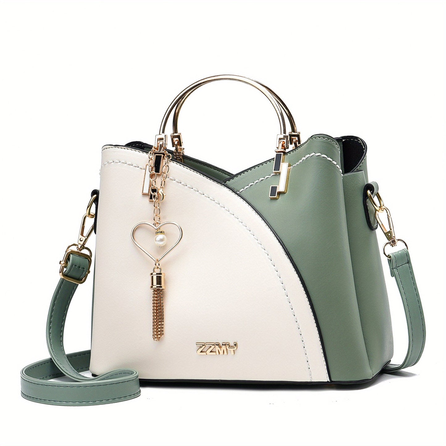 Women color block structured tote crossbody bag with detachable strap, bold contrast elegant everyday style