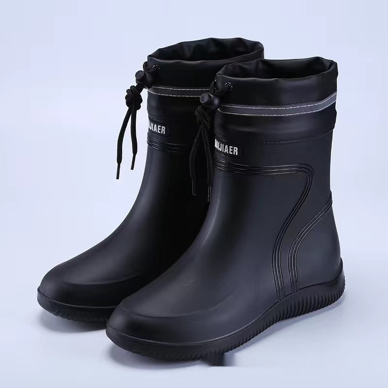 Unisex waterproof fleece-lined rubber rain boots cozy warm lining cold wet weather everyday wear
