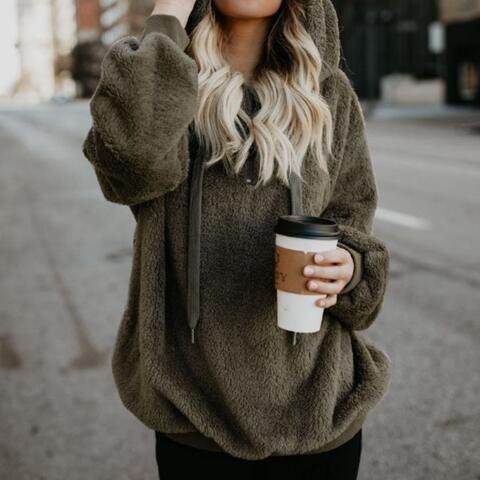 Unisex fluffy fleece hoodie in cozy casual style with ultra-soft warm fabric for cold days