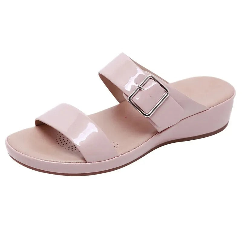 Women's Hildegard wedge heel sandals glossy finish elegant silhouette stable comfortable support