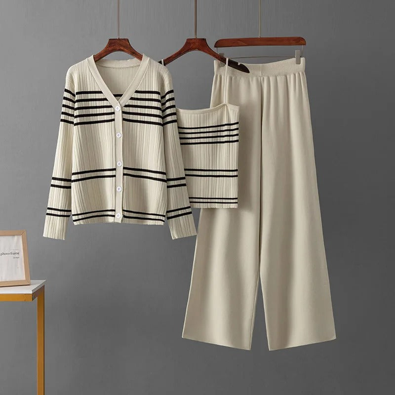 Women's striped knit matching set relaxed modern fit soft breathable cotton everyday comfort wear