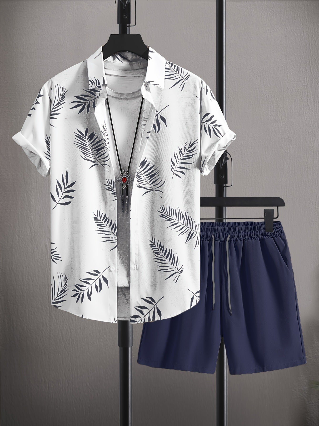 Men's two-piece summer set light coordinated beach vacation outfit with relaxed modern casual fit
